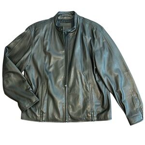 BRANDINI MENS LEATHER RACER JACKET SIZE XL BLACK EDGY CLASSIC LUXURY PREMIUM